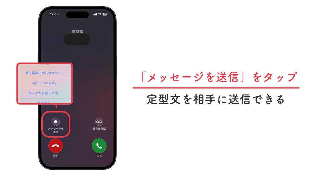 iPhone 着信 留守番電話 メッセージを送信