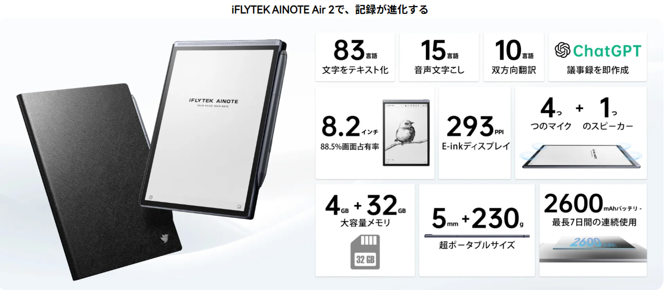 iFLYTEK AINOTE Air2 AI ノート 文字起こし
